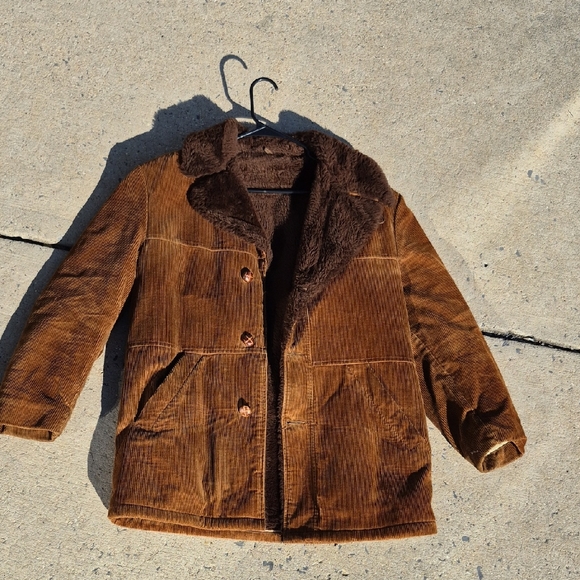 Vtg Sears Chocolate Brown Fur Corduroy Mens Barn Car Coat Size 40 S - Picture 2 of 6